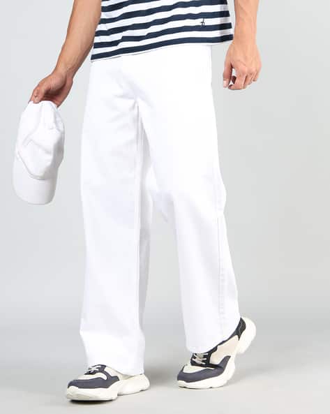 M Q Jeans Men’s Straight Fit White Jeans | 100% Cotton | Mid Rise | Everyday Comfort