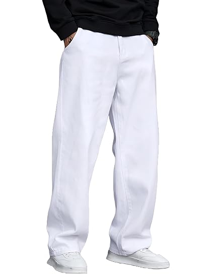 M Q Denim Jeans Men's Regular Fit 100% White Cotton Jeans | Soft, Durable Denim | Mid Rise Casual Stylish Comfort Wear for Daily Use