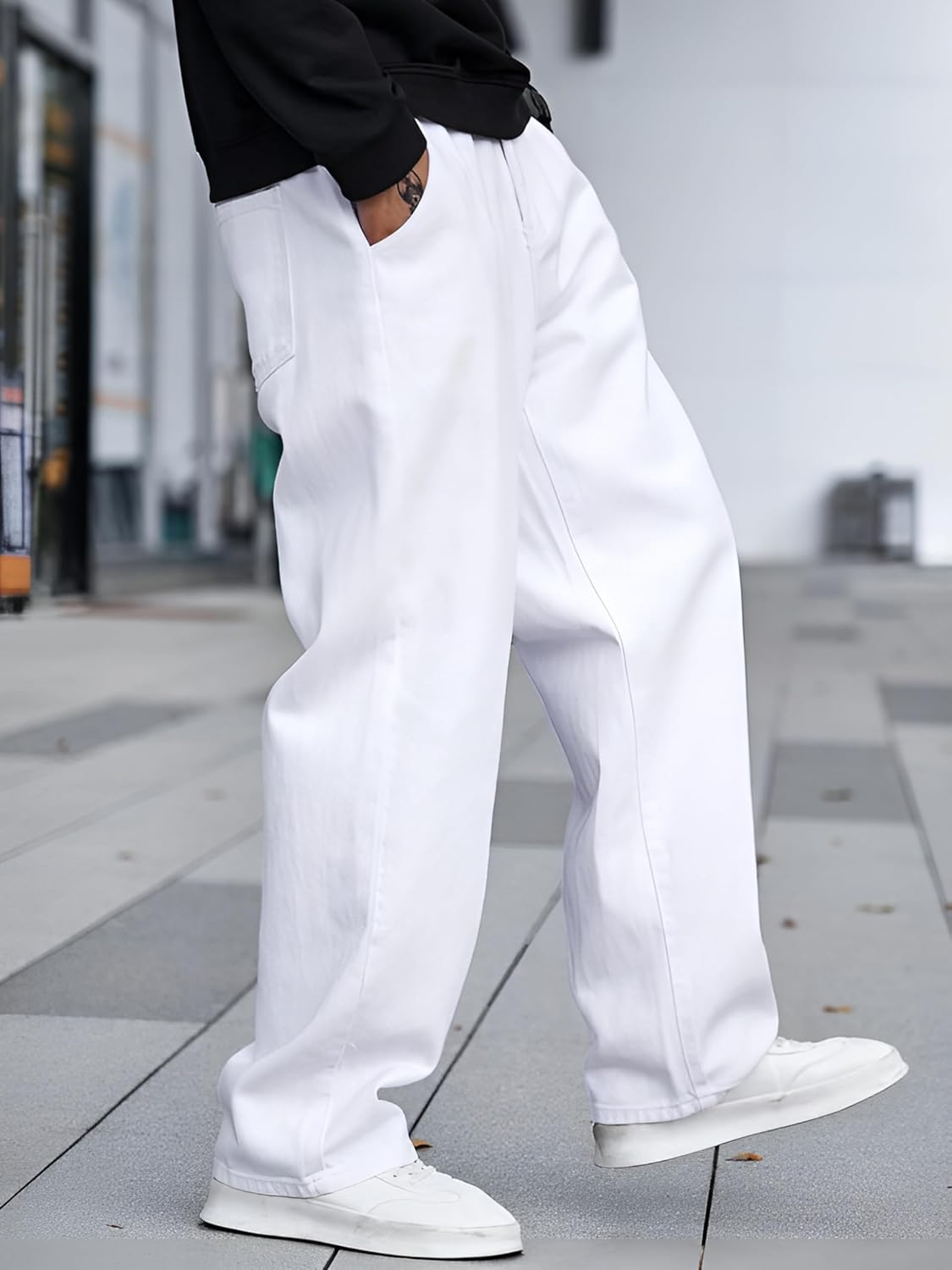 M Q Denim Jeans Men's Regular Fit 100% White Cotton Jeans | Soft, Durable Denim | Mid Rise Casual Stylish Comfort Wear for Daily Use