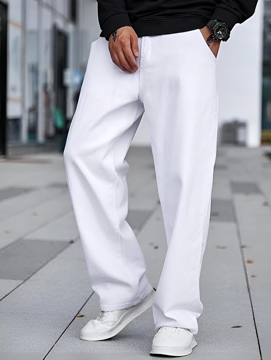 M Q Denim Jeans Men's Regular Fit 100% White Cotton Jeans | Soft, Durable Denim | Mid Rise Casual Stylish Comfort Wear for Daily Use
