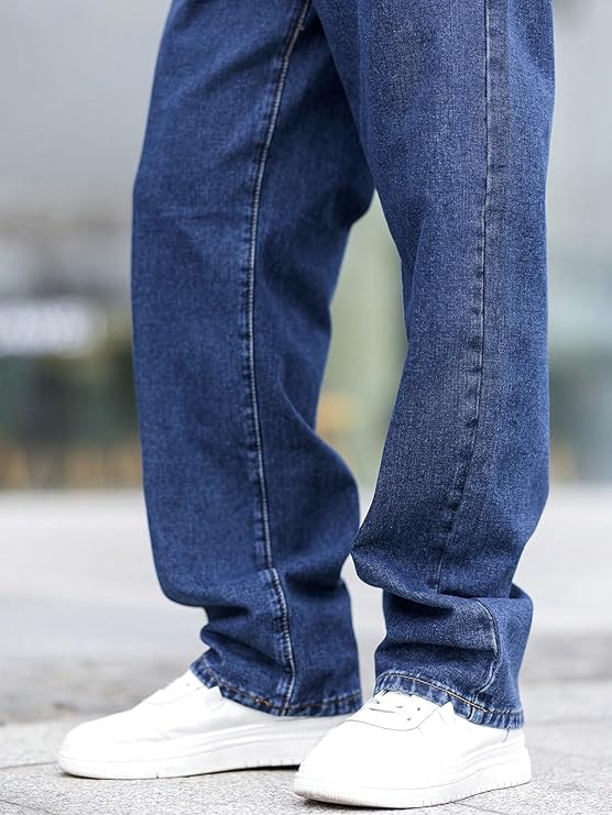 M Q Denim Jeans Men's Regular Fit 100% Dark Blue Cotton Jeans | Soft, Durable Denim | Mid Rise Casual Stylish Comfort Wear for Daily Use