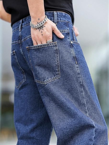 M Q Denim Jeans Men's Regular Fit 100% Dark Blue Cotton Jeans | Soft, Durable Denim | Mid Rise Casual Stylish Comfort Wear for Daily Use