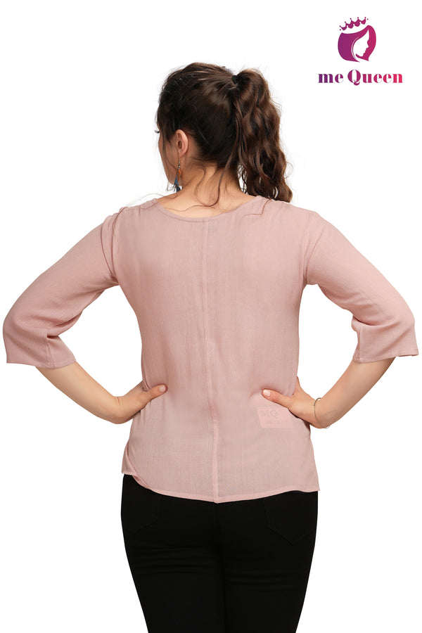 MeQueen Women's Pink Color Floral Embroidered Top