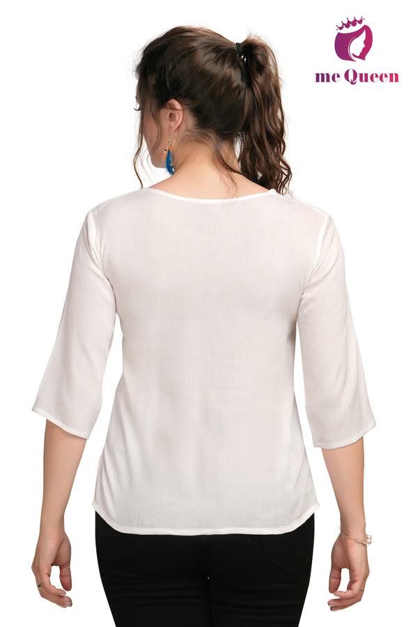 MeQueen Women's Casual Embroidered White Top
