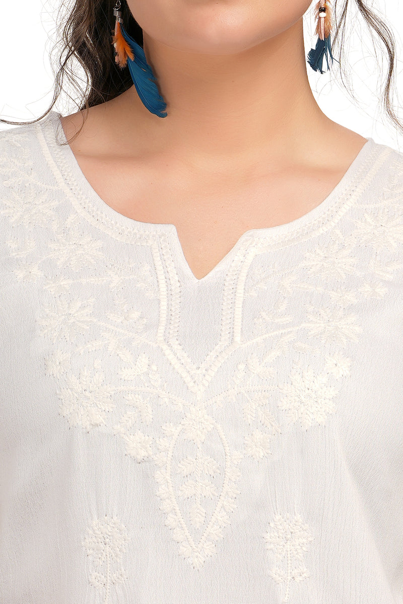 MeQueen Women's Casual Embroidered White Top