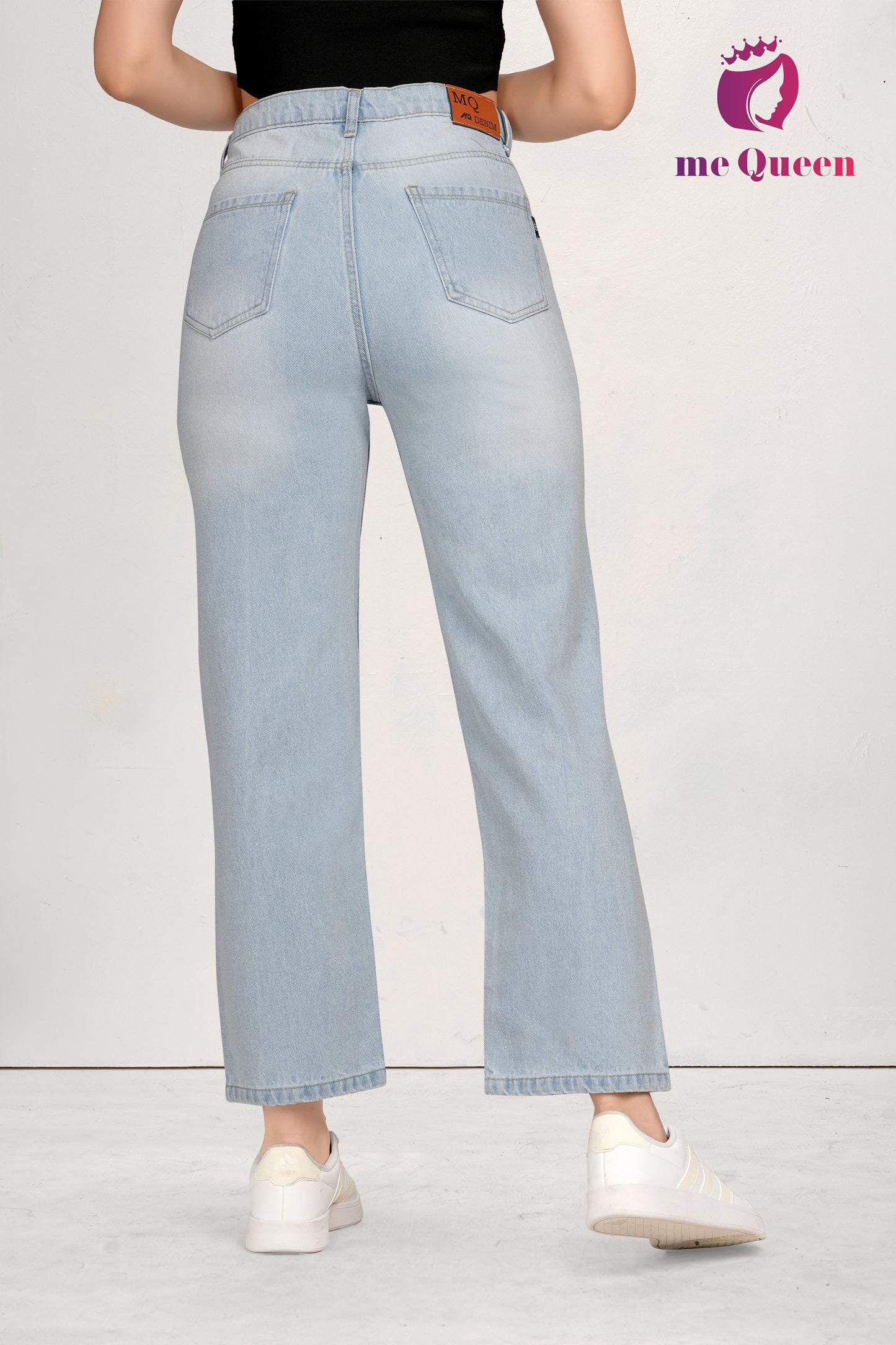 MeQueen Women's Knee Slit Sky Blue Color Jeans