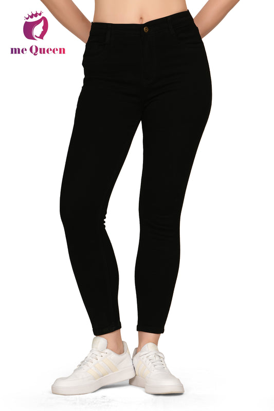 MeQueen Women's Skinny Fit Black Jeans