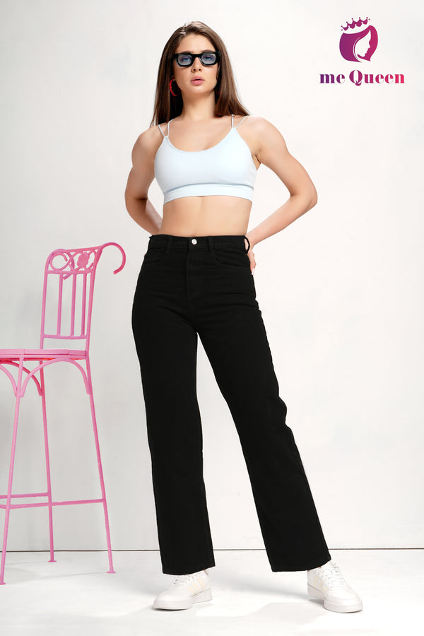 MeQueen Women's Black Loose Fit Denim Jeans