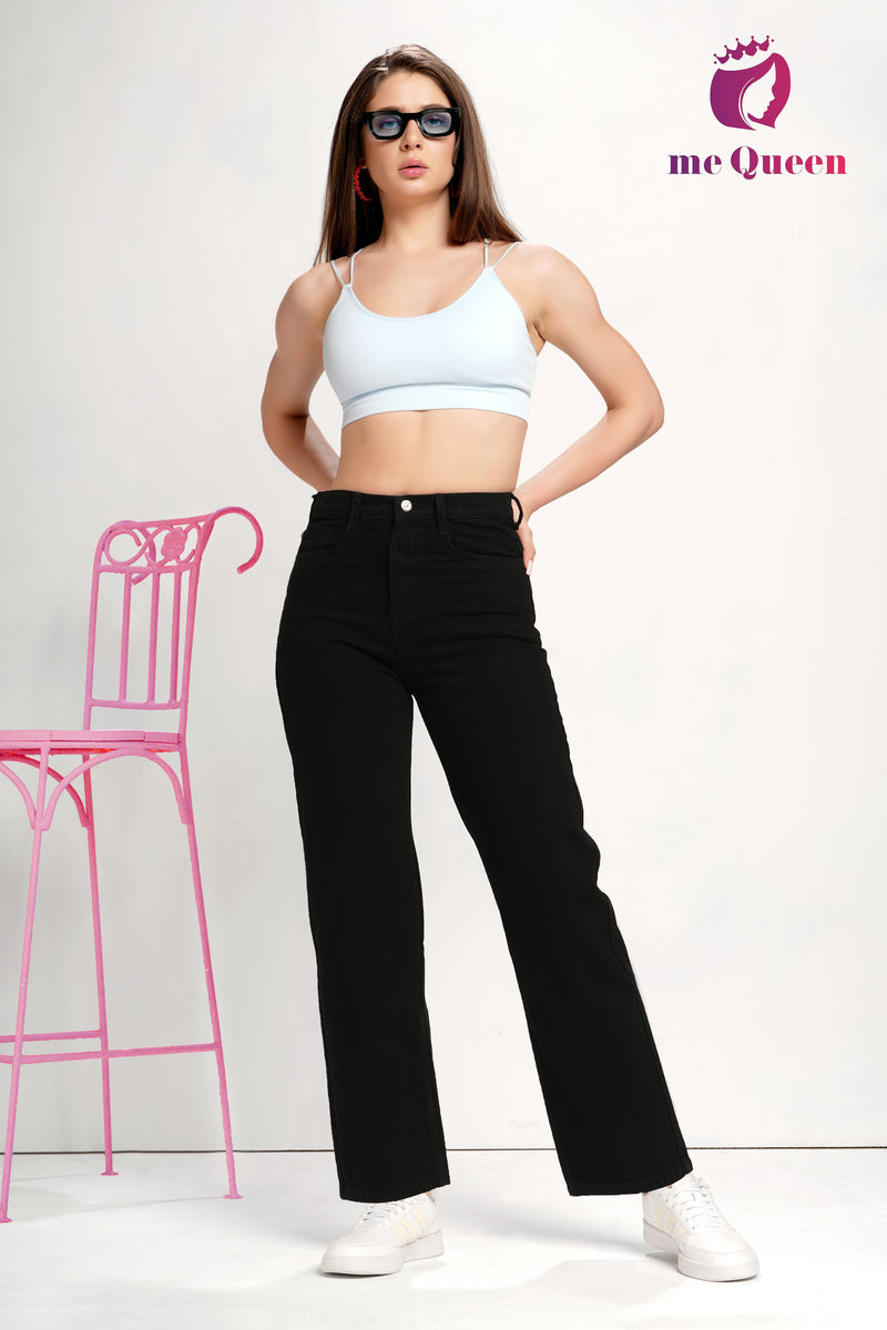 MeQueen Women's Black Loose Fit Denim Jeans