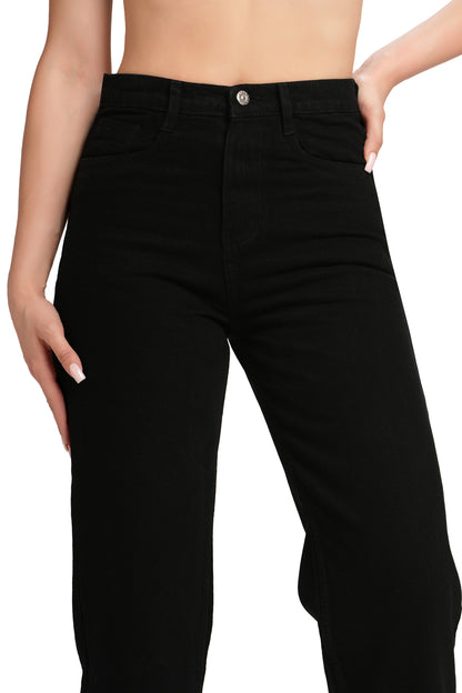 MeQueen Women's Black Loose Fit Denim Jeans
