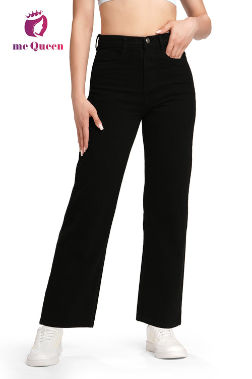 MeQueen Women's Black Loose Fit Denim Jeans