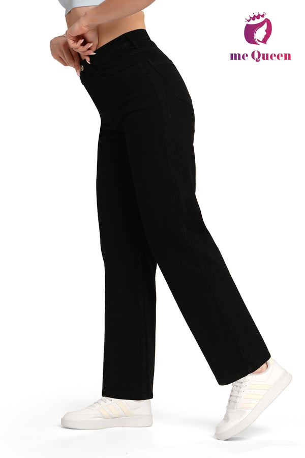 MeQueen Women's Black Loose Fit Denim Jeans