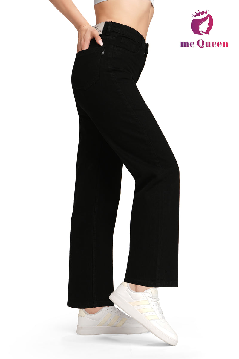 MeQueen Women's Black Loose Fit Denim Jeans