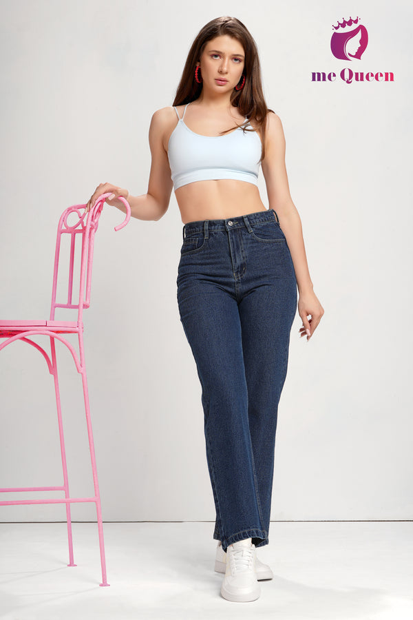 MeQueen Women's Charcoal Blue Loose Fit Denim Jeans