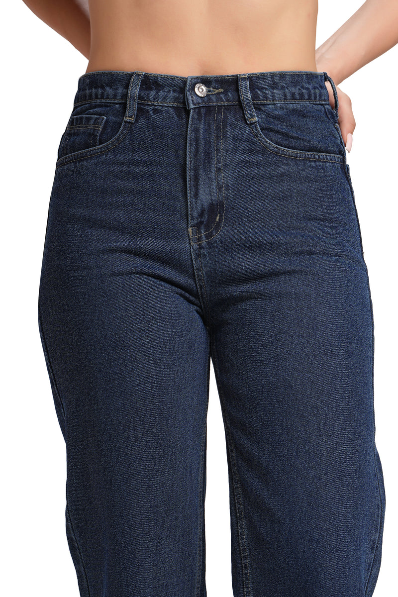 MeQueen Women's Charcoal Blue Loose Fit Denim Jeans
