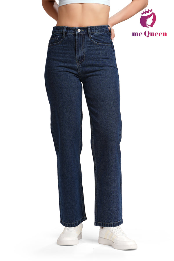 MeQueen Women's Charcoal Blue Loose Fit Denim Jeans