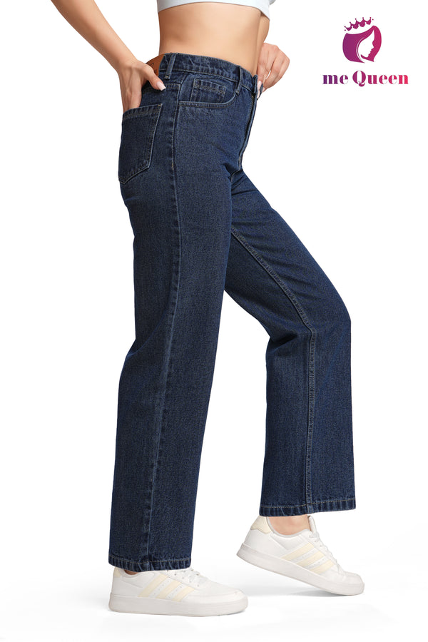 MeQueen Women's Charcoal Blue Loose Fit Denim Jeans