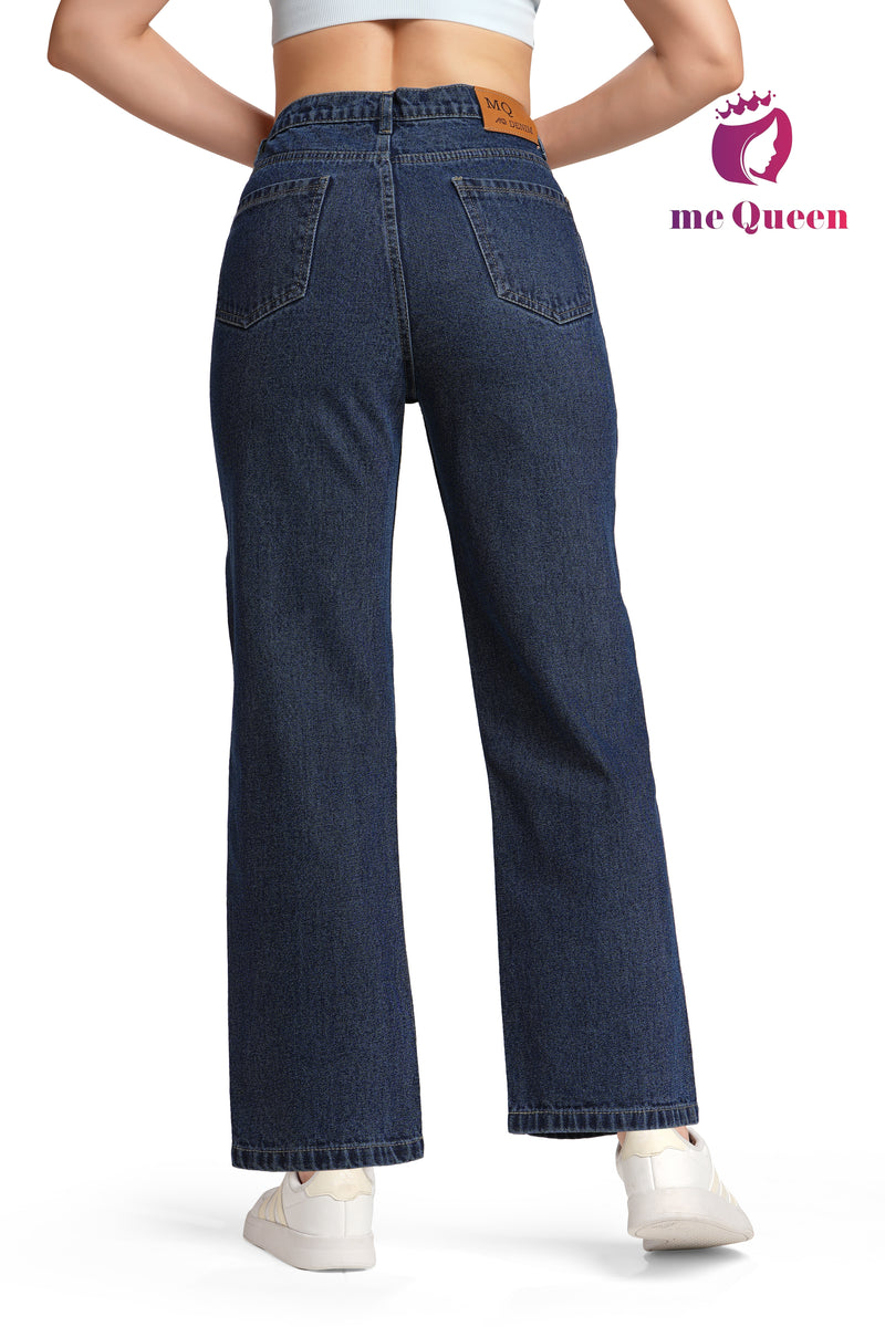 MeQueen Women's Charcoal Blue Loose Fit Denim Jeans