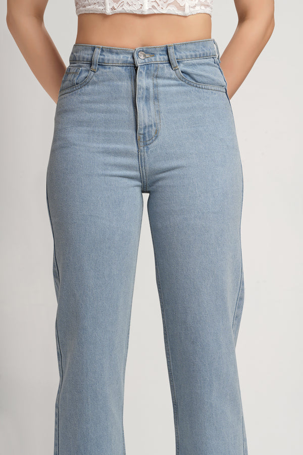 MeQueen Women's Shadow Blue Loose Fit Denim Jeans