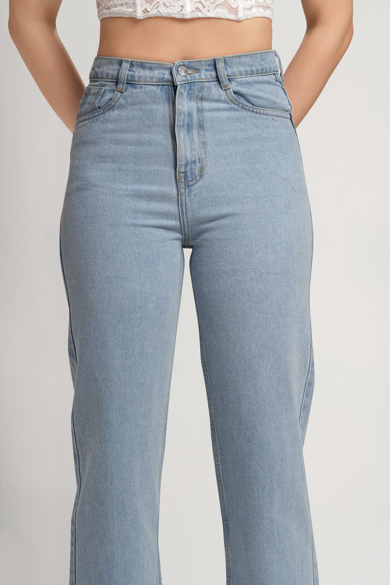MeQueen Women's Shadow Blue Loose Fit Denim Jeans