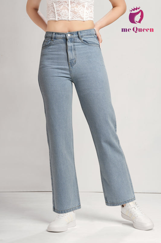 MeQueen Women's Shadow Blue Loose Fit Denim Jeans