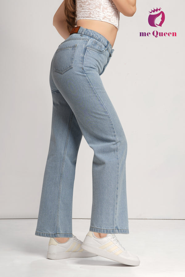 MeQueen Women's Shadow Blue Loose Fit Denim Jeans