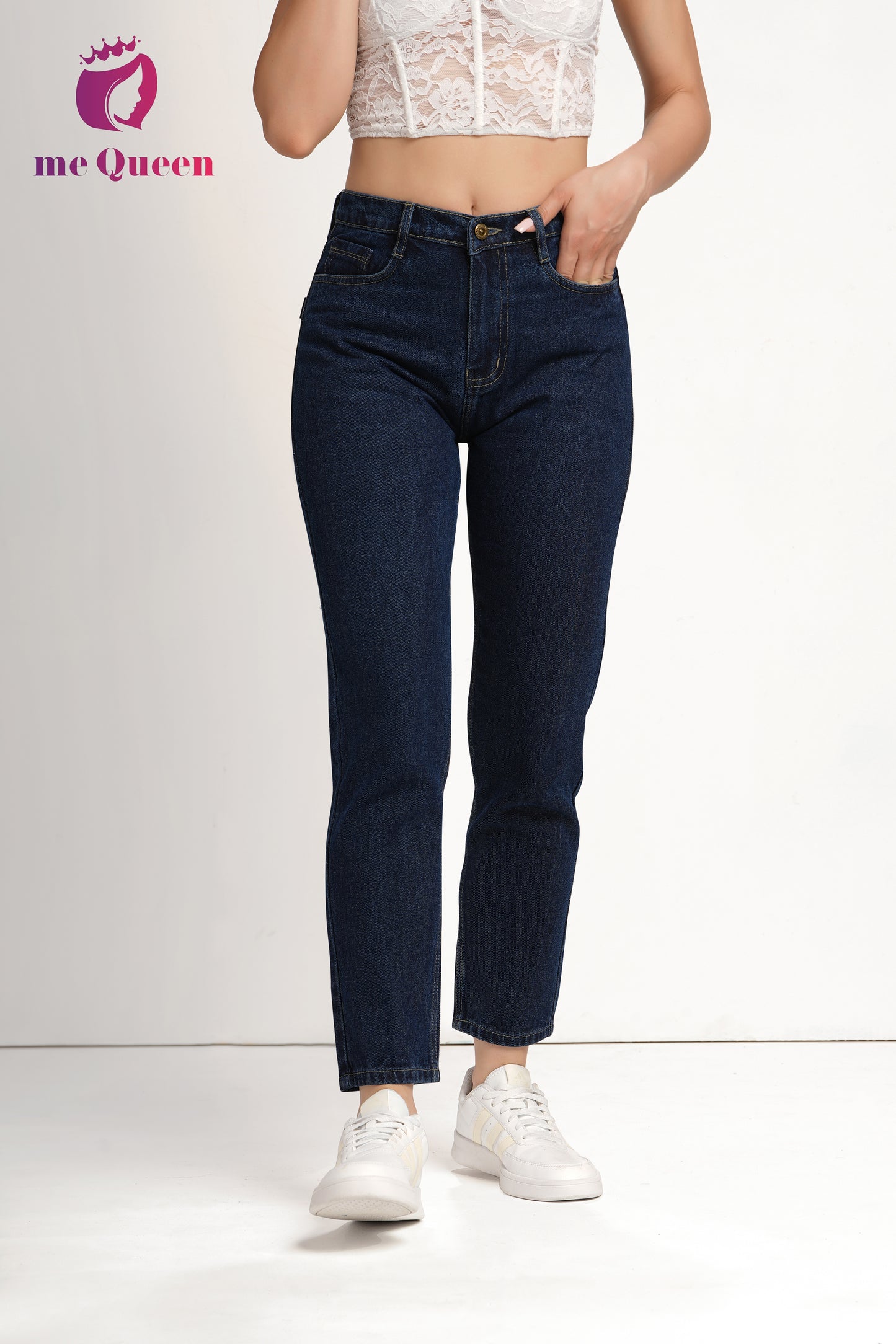 MeQueen Women's Dark Gunmetal Blue Fit Denim Jeans