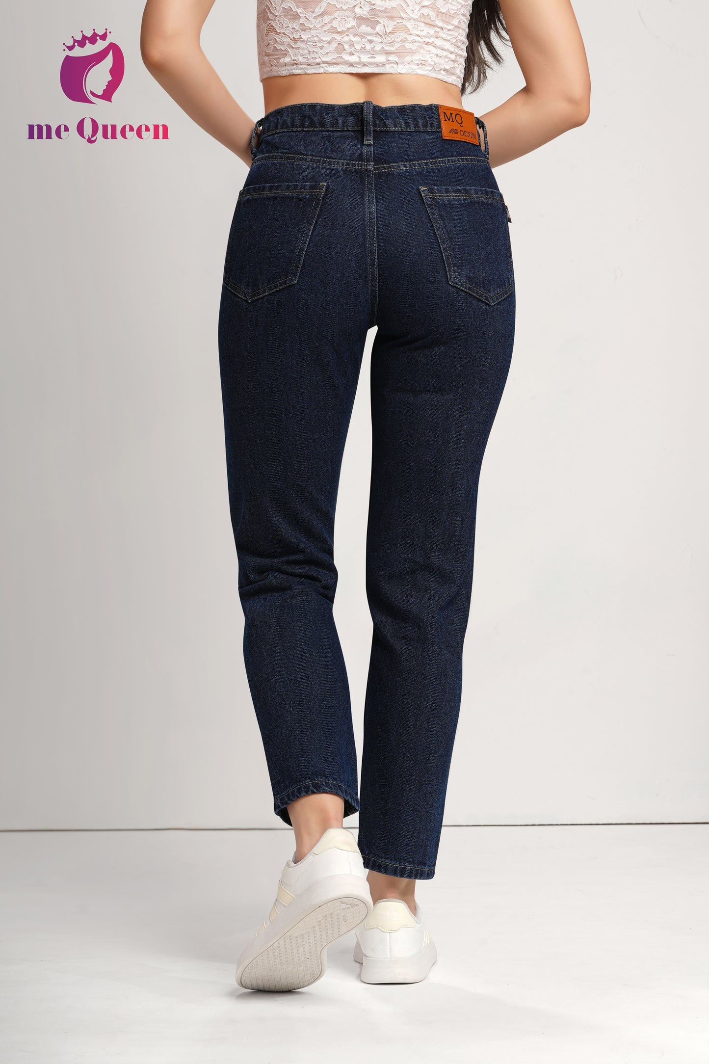 MeQueen Women's Dark Gunmetal Blue Fit Denim Jeans