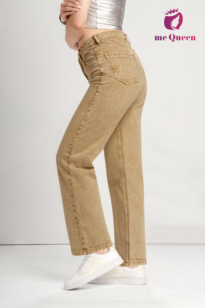 MeQueen Women's Tan Loose Fit Denim Jeans