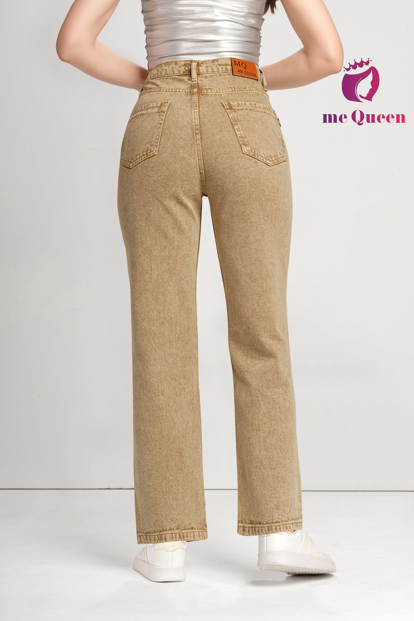 MeQueen Women's Tan Loose Fit Denim Jeans