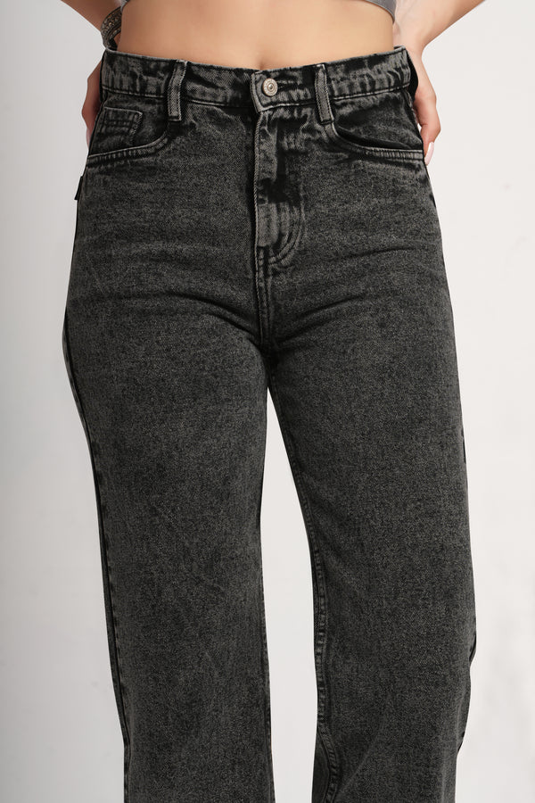 MeQueen Women's Charcoal Black Loose Fit Denim Jeans