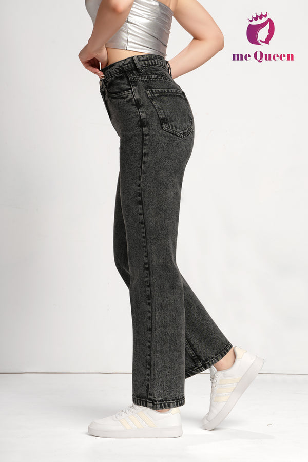 MeQueen Women's Charcoal Black Loose Fit Denim Jeans