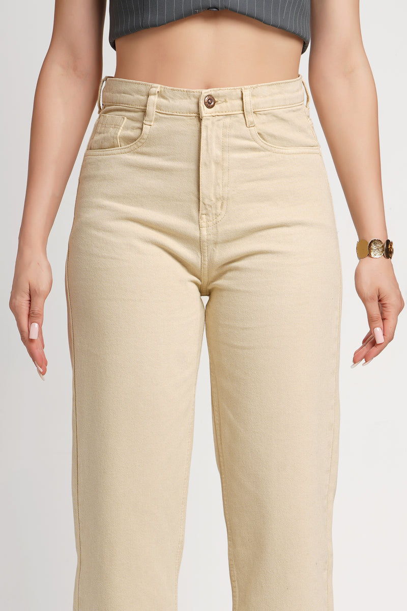 MeQueen Women's Beige Loose Fit Denim Jeans