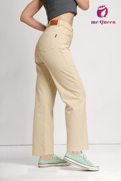 MeQueen Women's Beige Loose Fit Denim Jeans