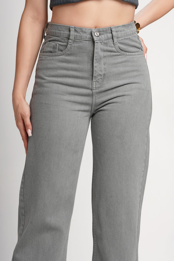 MeQueen Women's Silver Loose Fit Denim Jeans