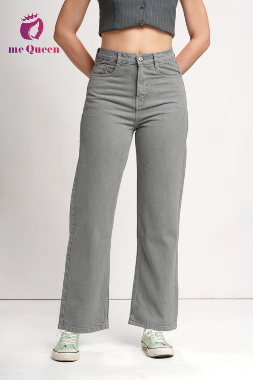 MeQueen Women's Silver Loose Fit Denim Jeans