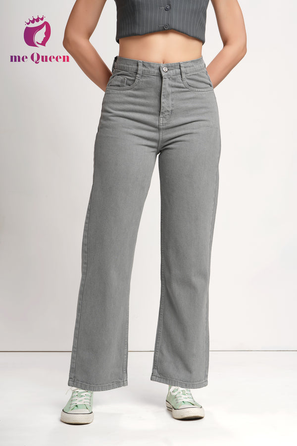 MeQueen Women's Silver Loose Fit Denim Jeans