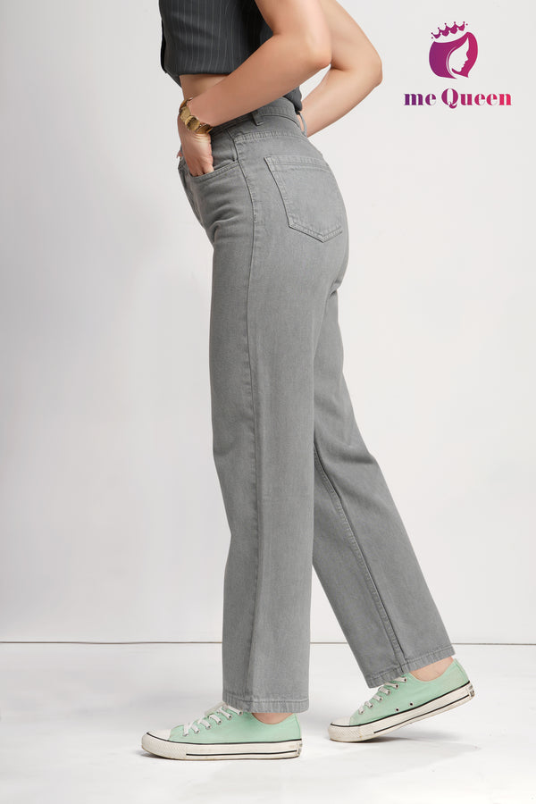 MeQueen Women's Silver Loose Fit Denim Jeans