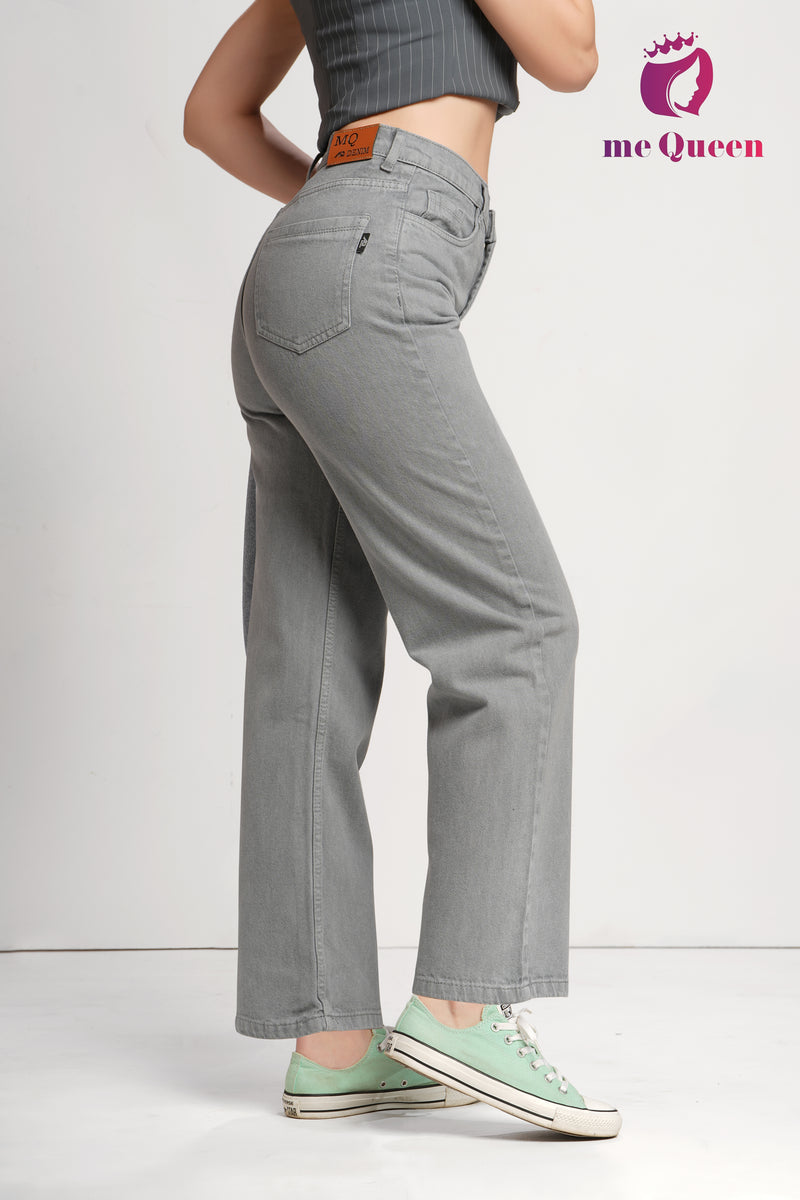 MeQueen Women's Silver Loose Fit Denim Jeans