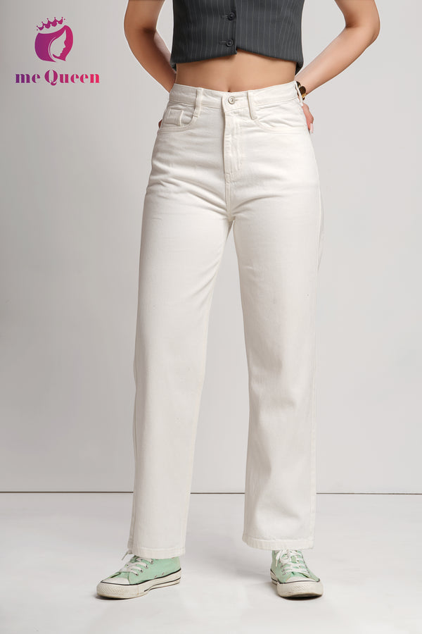 MeQueen Women's White Loose Fit Denim Jeans