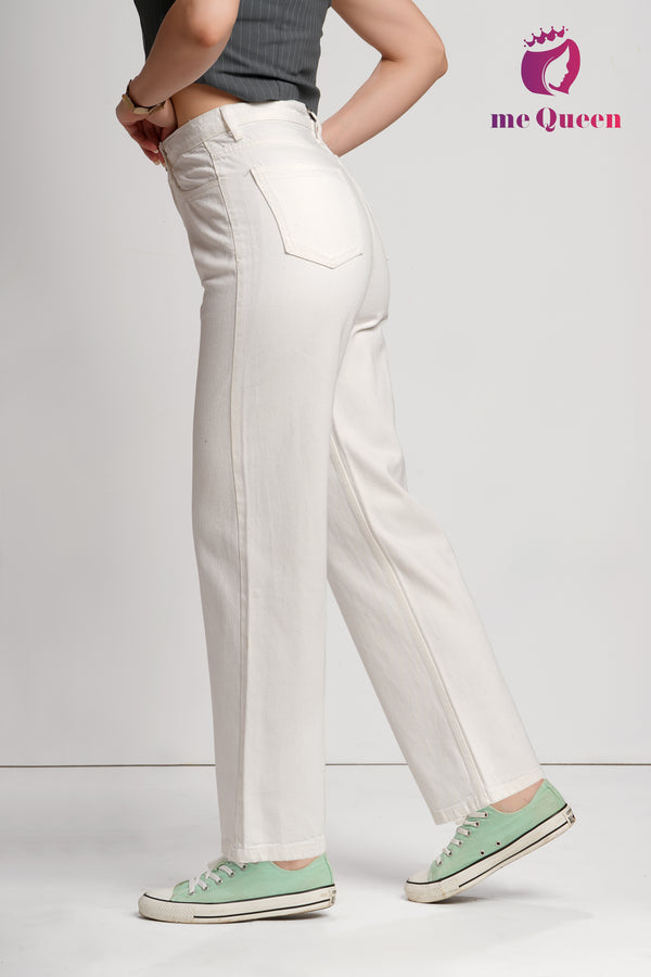 MeQueen Women's White Loose Fit Denim Jeans