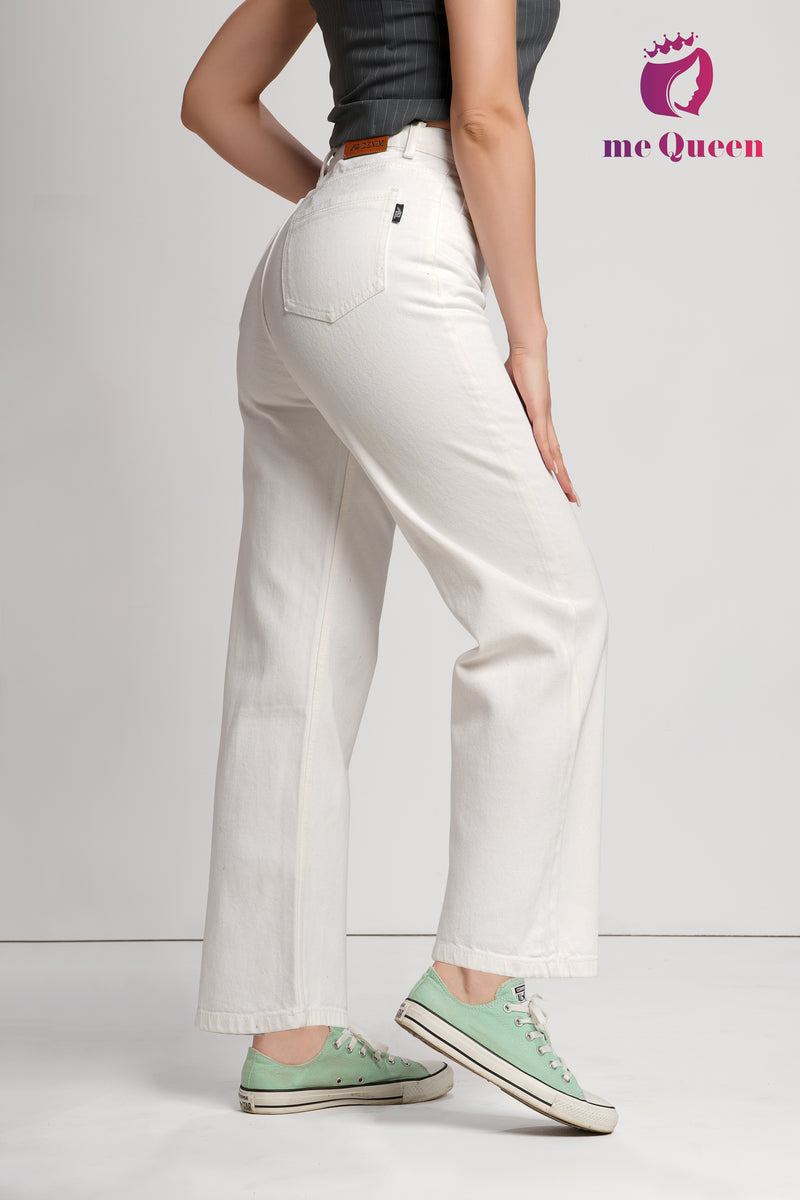 MeQueen Women's White Loose Fit Denim Jeans