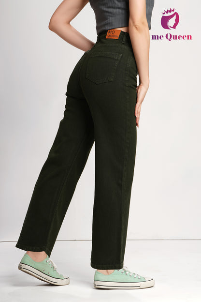 MeQueen Women's Dark Olive Loose Fit Denim Jeans