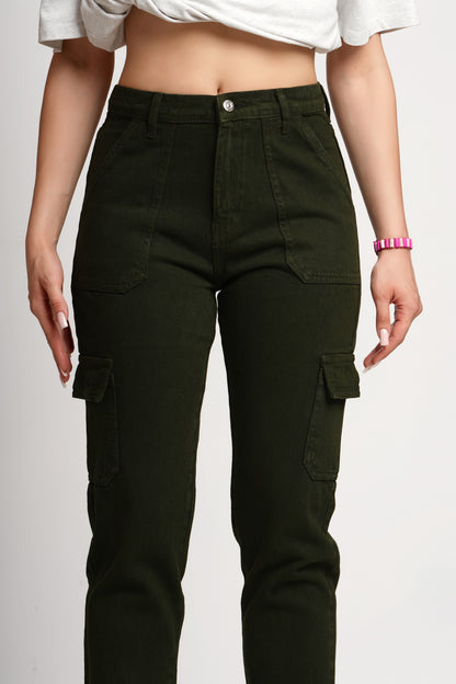 MeQueen Women's Dark Olive Green Fit Denim Jeans with Handy Pockets