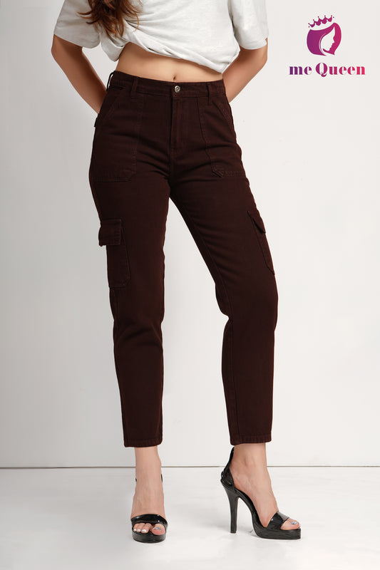 MeQueen Women's Dark Brown Fit Denim Jeans with Handy Pockets