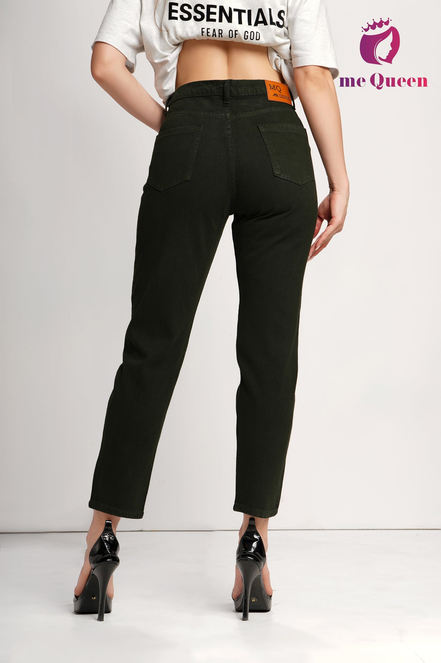MeQueen Women's Deep Olive Fit Denim Jeans