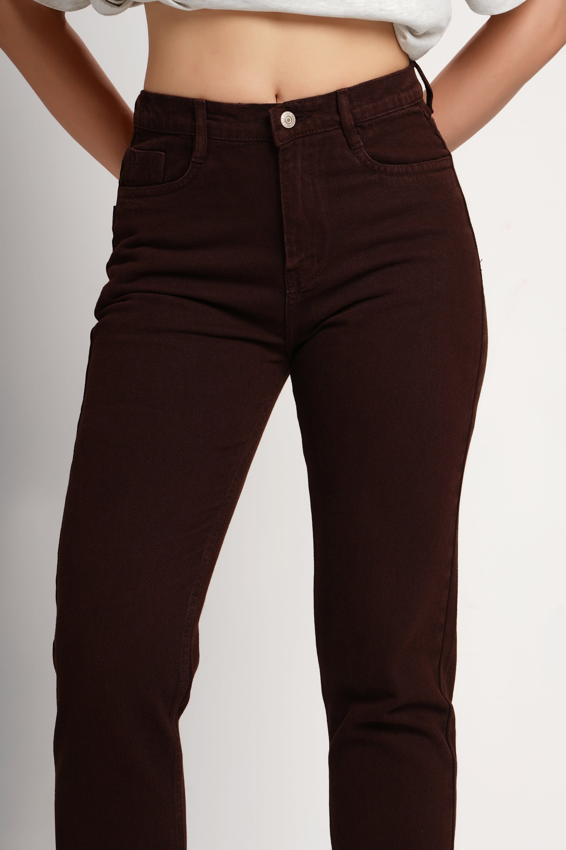 MeQueen Women's Dark brown Fit Denim Jeans 28 - Main Image