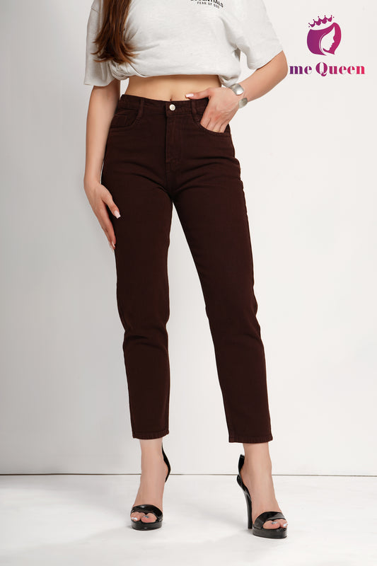 MeQueen Women's Dark brown Fit Denim Jeans