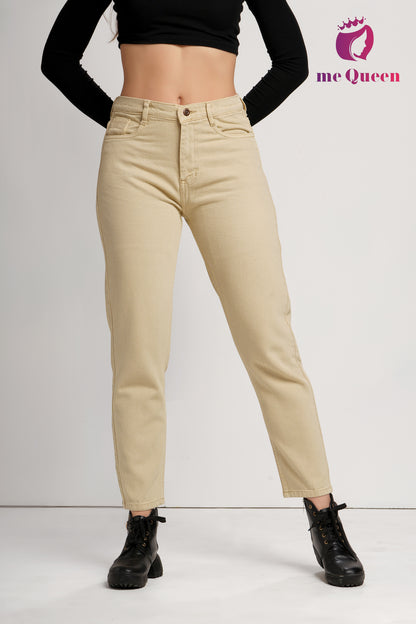 MeQueen Women's Beige Fit Denim Jeans