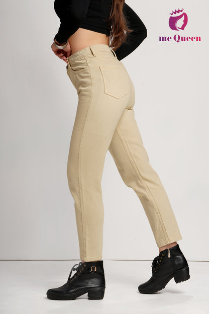 MeQueen Women's Beige Fit Denim Jeans